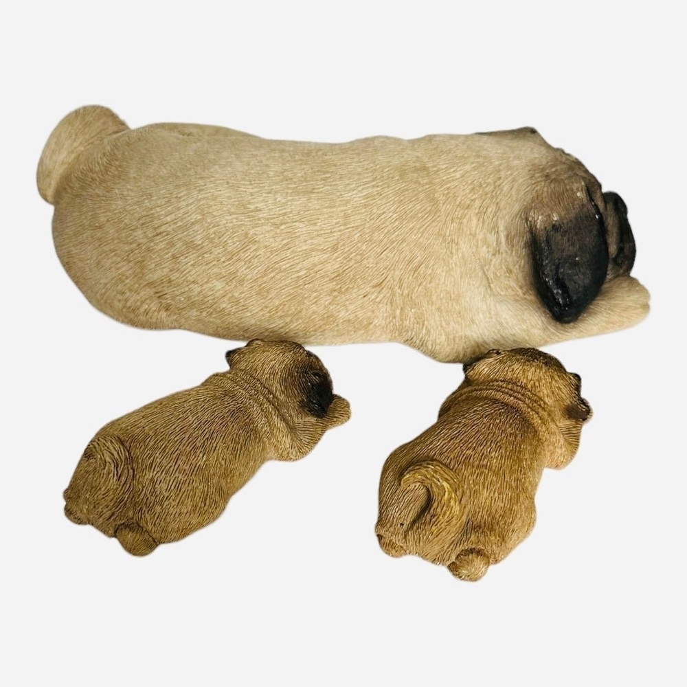 Dog Mate Momma Dog & Sleeping Puppies Figurine Sandcast Brown Black Pug Set VG - Picture 6 of 8